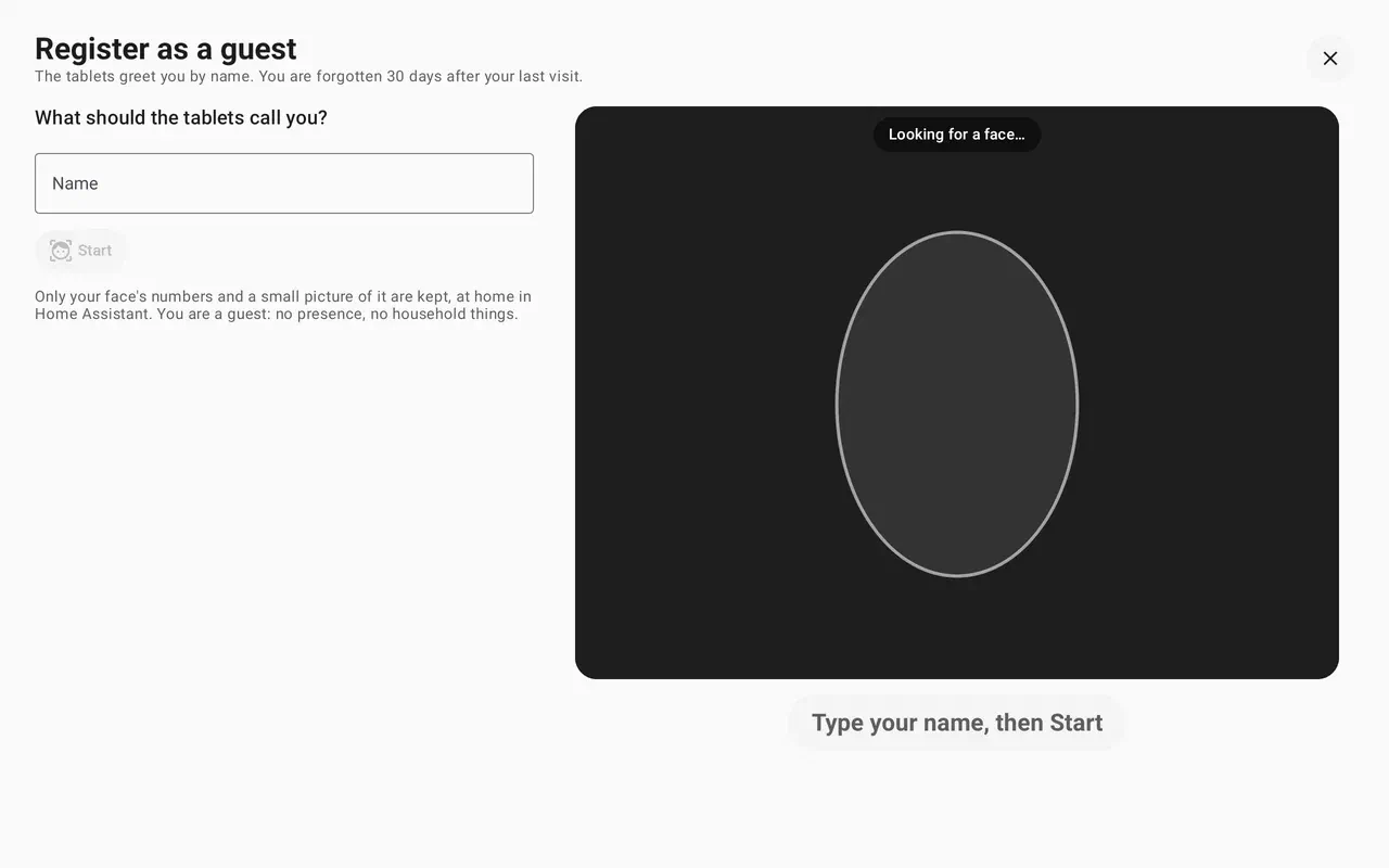 A guest registering their own face