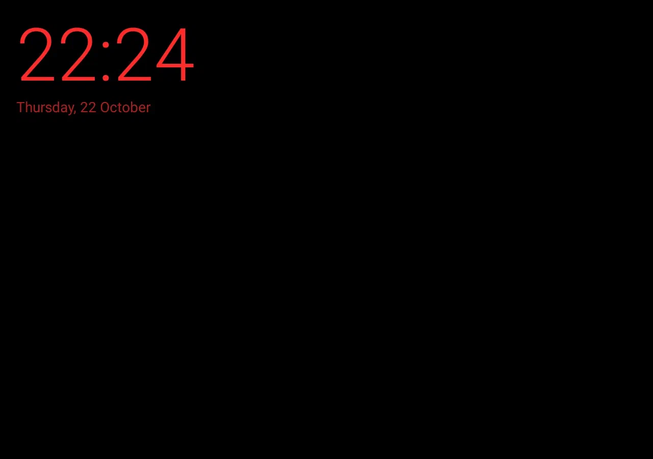 The night clock: red on black, 1/255 brightness