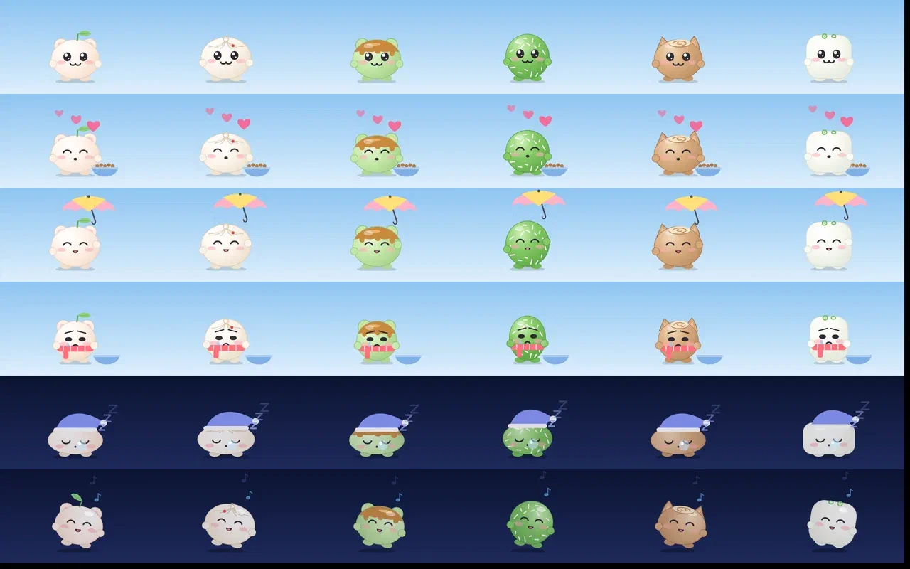 The pet roster in all their moods